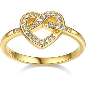 Bestyle Sterling Silver Heart Rings for Women True Love Knot Ring for Mother Wife Friendship Promise Ring for Her Cubic Zirconia Stackable Silver/Gold Ring for Her,