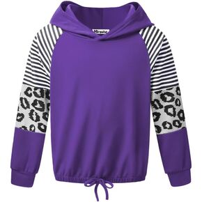 Mirawise Girls Long Sleeve Hood Shirts Tops Lightweight Hoodie Sweatshirt Top Loose Fit 4-13Y in Kuwait