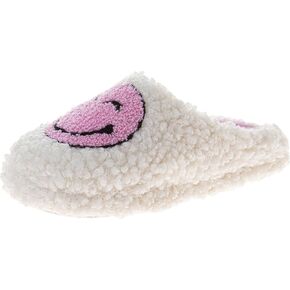 Josmo Girls Smiley Face Fur Slides - Cozy Fluffy Indoor Slippers
