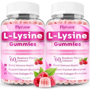 1000mg Lysine Gummies, Essential Amino Acid Supplement for Lips & Oral Health, Immune, Collagen & Calcium Support, L Lysine Gummies for Adults & Kids, Vegan, Raspberry Flavor, 60 Count
