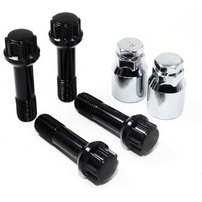 Set of 4 Veritek 14x1.5mm 2.75 Inch Length 45mm Shank 17mm 19mm Key Hex OEM Black Ball Seat Wheel Bolt Locks for Mercedes Factory Wheels R12 with 2 Keys VPE-41821BKN2