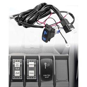 طقم تسخير الأسلاك المضاءة السوط المضاءة من أجل Polaris RZR Maverick X3 Talon KRX YXZ SUV UTV ATV ، 1 Lead 12V 5Pin Rocker على مفتاح مقاوم للماء ، 160W 16AWG الأسلاك