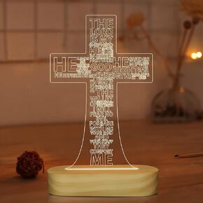Jesus Cross 3D Night Light, Christ Optical Illusion Lights, Warm White Wooden Handmade, The Lord Desk Lamps Room Home Decor Xmas Birthday Easter Gifts