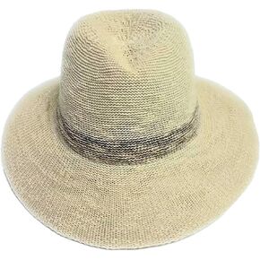 Women's Colored Stripe Adjustable Band One Size Fits Most Cotton Blend UV Protector Fedora Brim Sun Beach Hat