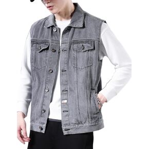Perbai Men's Denim Vest Loose Button Down Sleeveless Jean Vest Jacket