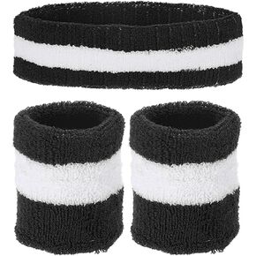 MECCANIXITY Sweat Band Set Sports Terry Cloth Headband Wristband Moisture Wicking Sweat Absorbing Head Band for Women Men Workout Exercise Basketball