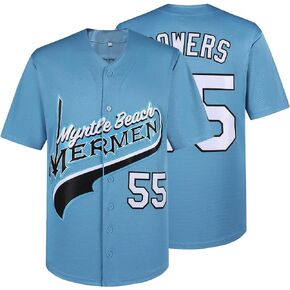 Kenny Powers Jerseys #55 Myrtle Beach Mermen Baseball Jersey Button Down Shirt Movie Baseball Jersey for Mens