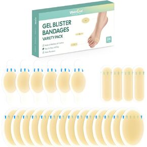 Welnove Gel Blister Bandage - 24 PCS Hydrocolloid Bandages for Prevention & Recovery, Blister Cushions for Heel, Toes & Foot, Blister Bandages for High Heels, Sandals, Wedding, Party (Variety Pack)