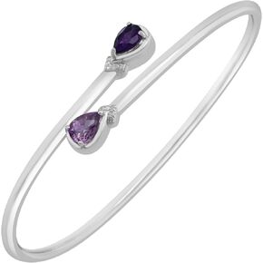 Timeless Love Amethyst and Rose De France, With Diamond Accent Flexy Bangle in Sterling Silver