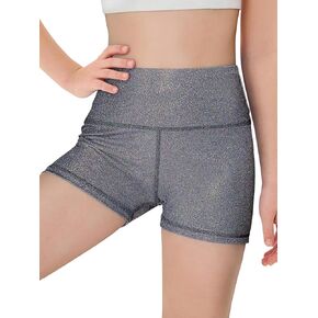 Haloumoning Girls Sparkle Glitter Athletic Shorts Kids High Waist Gymnastics Dance Shorts Tumbling Outfits 5-14 Years