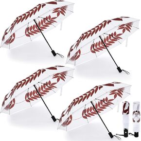 4 Pieces Auto Open Baseball Umbrella Sports Ball Printed Windproof Umbrella Portable Compact Folding Baseball Umbrellas Gifts for Players Lovers Fans Women Men School Rain Sun Travel Supplies