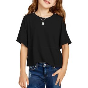 Girls Half Sleeve T Shirts Kids Summer Crewneck Loose Casual Tops Tees 5-14 Years