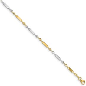 Avariah Solid Gold 14K Two-tone Polished Twisted Link Anklet - 10" - Made In Italy