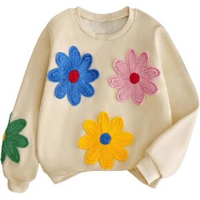 SweatyRocks Girl's 3D Floral Cute Sweatshirt Crew Neck Long Sleeve Thermal Loose Pullover Tops