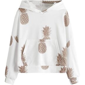 WDIRARA Girl's Pineapple Print Pocket Long Sleeve Hoodie Pullovers Wrap Hem Sweatshirt