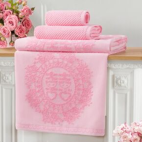 Pink Floral Towels - 100% Cotton | Quick Dry | Thick | Soft, 3PCS Bathroom Towel Set, 1 Large Bath 32"x60",1 Hand 18"x28",1 Washcloth 13"x13", Jacquard Towels Decorative Set for Bathroom & Guest Use