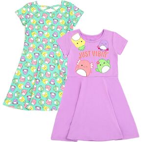Squishmallows Girls 2 Pack Skater Dresses Toddler to Big Kid Sizes (4T - 14-16)