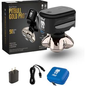 Skull Shaver Pitbull Gold PRO Head Shaver for Men,Wet/Dry 4 Razor Hair Trimmer with US USB Adapter & Charging Cable,4D Rechargeable Rotary Shaver with Lithium-Ion Battery, Water Resistant Grooming Kit