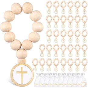 Deekin 30 Sets Wooden Rosary Bulk Wood Catholic Prayer Rosary Beads with Crucifix White Mesh Bag for Baptism First Communion Confirmation Baby Shower Bridal Shower Men Women