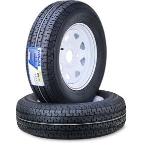 WINDA Trailer Tire Wheel Assembly ST205/75R15 8-Ply D 107L 5 Lug on 4.5" PCD White Spoke Rim,SET 2