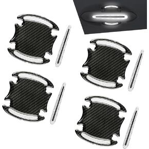 8 PCS Car Door Bowl Door Handle Stickers, Carbon Fiber Reflective Warning Waterproof Self-Adhesive Decals, Anti-Scratch Paint Protection Decoration, Universal for Cars (White & Black)