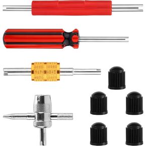 4pcs Valve Core Removal Tool, Dual & Single Head Valve Stem Core Remover 4-Way Valve Stem Wrench Extractor with Dust Caps Repair Installation Tools for Car Truck HVAC Air Conditioner
