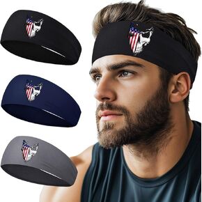 3pcs Sports Sweat Bands Headbands for Men Sweatbands Skull Workout Cooling Headbands for Men Women Running Headband Hairband Elastic Men's Head Sweat Band for Football