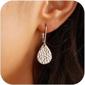ALEXCRAFT 925 Sterling Silver Teardrop Dangle Hammered Earrings for Women Leverback Drop Earrings Jewelry for Women
