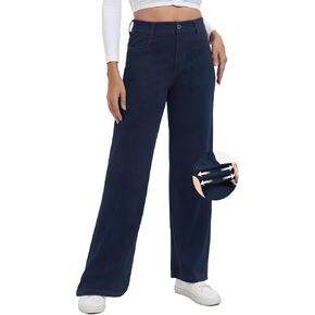 Pull On Jeans for Women Wide Leg High Waisted Stretch Baggy Jeans Casual Trendy Straight Denim Pants