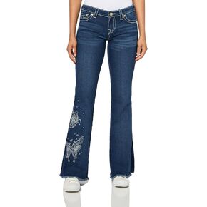 True Religion Women's Butterfly Cutoff WB Joey LR Flare Jeans - Big T Stitching
