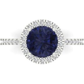 Clara Pucci 1.85ct Round Cut Solitaire halo VVS1 Blue Sapphire Designer Anniversary Bridal with accent Engagement Ring 14k White Gold