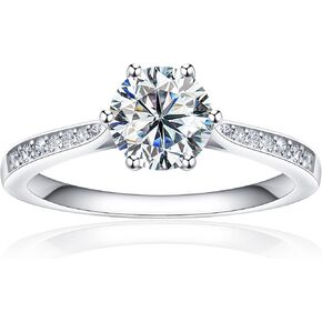 Moissanite Engagement Rings for Women, 1ct 1.5ct 2ct D Color Round Diamond Solitaire Engagement Ring, White Gold Plated Sterling Silver Wedding Promise Rings