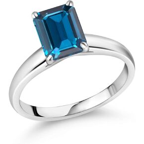 Gem Stone King 2.71 Cttw London Blue Topaz 10K White Gold Engagement Ring for Women | 9X7MM Emerald Cut | Gemstone Birthstone | Available In Size 5, 6, 7, 8, 9