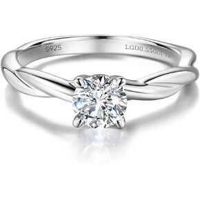 AGVANA 0.3-0.5 Carat Lab Grown Diamond 4 Prong Solitaire Petite Twisted Vine Ring in Sterling Silver Promise Engagement Anniversary Wedding Ring for Women (D-E Color, VS Clarity)