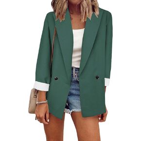 YMING Womens Solid Color Open Front Blazer Long Sleeve Office Jacket Work Cardigan with Pockets Plus Size