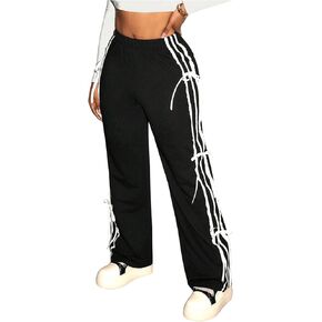 Women's Bowknot Striped Pants Elastic Waist Straight Leg Workout Track Trousers