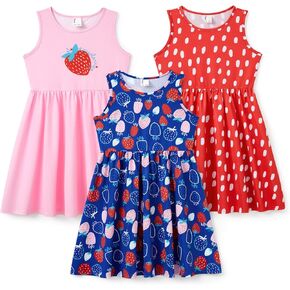 PATPAT Multipack Toddler Girls' Sleeveless Dresses - Breathable Quick-Dry Fabric, Fruit Prints, Perfect for Casual & Outdoor