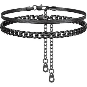 FindChic Black/Silver/Gold Plated Anklets Set of 2PCS/3PCS Herringbone Chain Cuban Link Heart Charm Sparkling Tennis Ankle Bracelets, Waterproof Summer Foot Jewelry for Beach