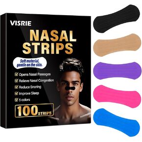Nasal Strips(100 Strips), Extra Wide Nose Strips for Breathing, Oil Proof Adhesive Nasal Strips for Snoring & Sleeping & Sports, 5 Colors, Universal Fit, Extra Strength