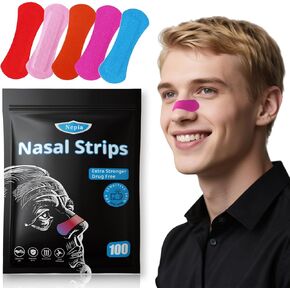 Nepia 100 Pack Extra-Strength Nasal Strips – Latex-Free & Drug-Free Breathing Support for Sports Performance & Day Comfort | Unisex Variety Pack with Assorted Colors
