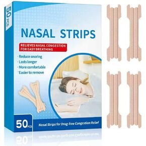 Nasal Strips for Snoring Relief & Nasal Congestion - Nose Strips to Improve Breathing, Reduce Snoring & Clear Airways, Comfortable Fit for Better Sleep，Sensitive Skin Safe (50 pcs) -- baby blue
