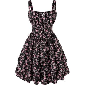 Scarlet Darkness Floral Corset Dress for Women Ruffle Mini Dress Summer Sundress