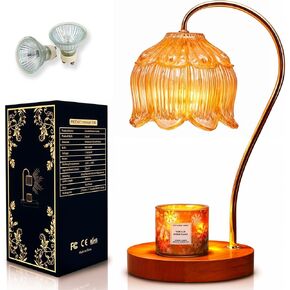 Candle Warmer Lamp with Timer Dimmer & Adjustable Light - Flameless Electric Wax Melter with 2 Bulbs - Vintage Design for Home Decor - Mother's Day & Housewarming Gifts for Women (Wooden Base)