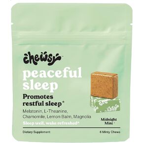 Chewsy Peaceful Sleep Chews, Sleep Support, 3 mg Melatonin, 200 MGS L-Theanine, Chamomile, Lemon Balm, Magnolia, Nighttime Sleep Aid, Naturally Minty Chews, Promotes restful Sleep, 30-Day Supply (1)