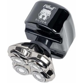 Skull Shaver Pitbull Silver PRO Electric Head & Face Shaver for Men, Wet/Dry 4 Razor Hair Trimmer - 4D Rechargeable Rotary Shaver with Lithium-Ion Battery & Cordless USB - Water Resistant Grooming Kit