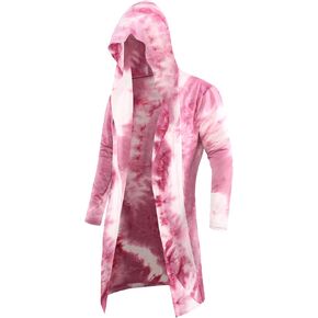 RAGEMALL Mens Tie Dye Long Cardigan Open Front Draped Lightweight Hooded Sweater with Pockets Marroon_S