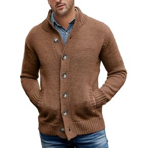 Gafeng Mens Long Sleeve Stand Stand Swtgan Switgan Button Button Brown Sweater Brown