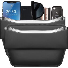 HOLDCY Car Seat Gap Filler Organizer - Leather Console Side Pocket Seat Storage - Stylish and Practical Car Accessories for Cars,SUV,Truck (Black - 1 Pack)