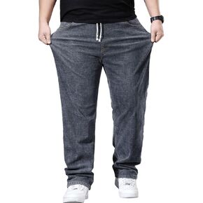 Plus Size Baggy Jeans for Men Elastic Waist Pull On Denim Pants Drawstring Straight Loose Jean Sweatpants L-5XL