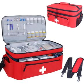 First Aid Bag Empty Large Medical Bag with Shoulder Strap 16"x 9.5" x 7" Medicine Organizer Travel First Aid kit Emergency Supplies Storage Bag for Car, Home, Office, Outdoor (Black)